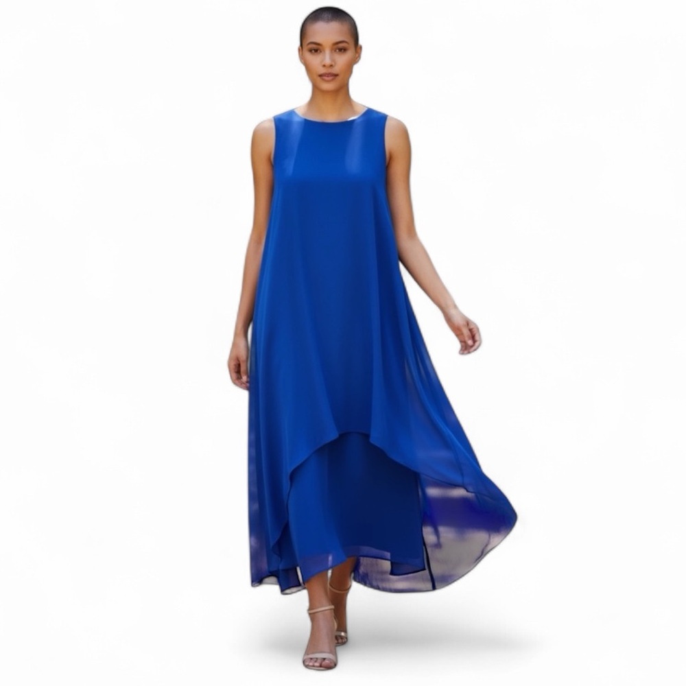 Joseph Ribkoff Cobalt Blue Sheath Dress with Chiffon Overlay
